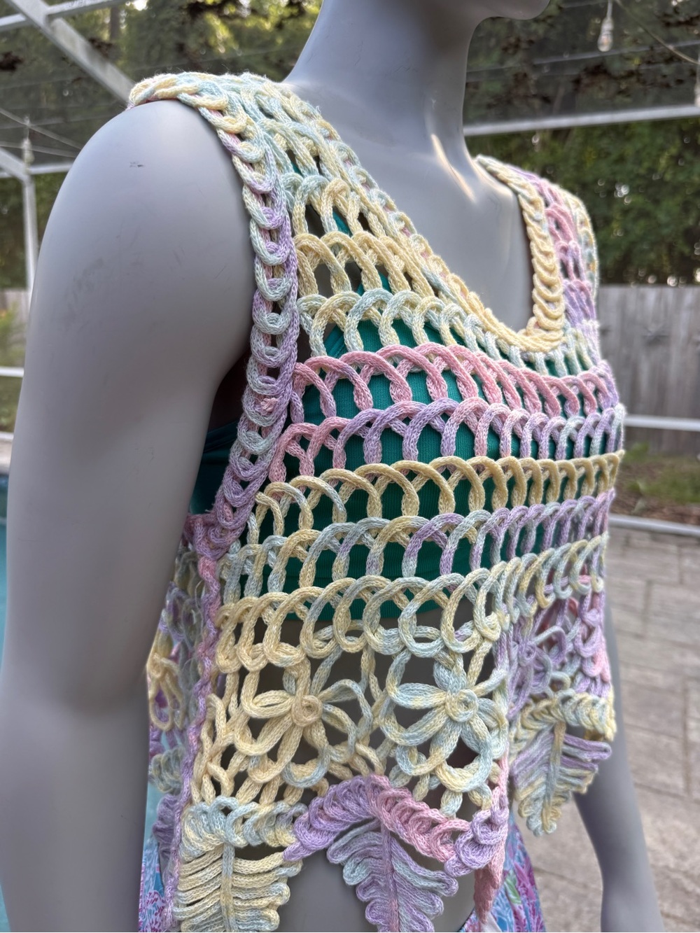 Rebellion Pastel Crochet Knit Vest Tank Top Medium Boho Festival - Picture 4 of 10